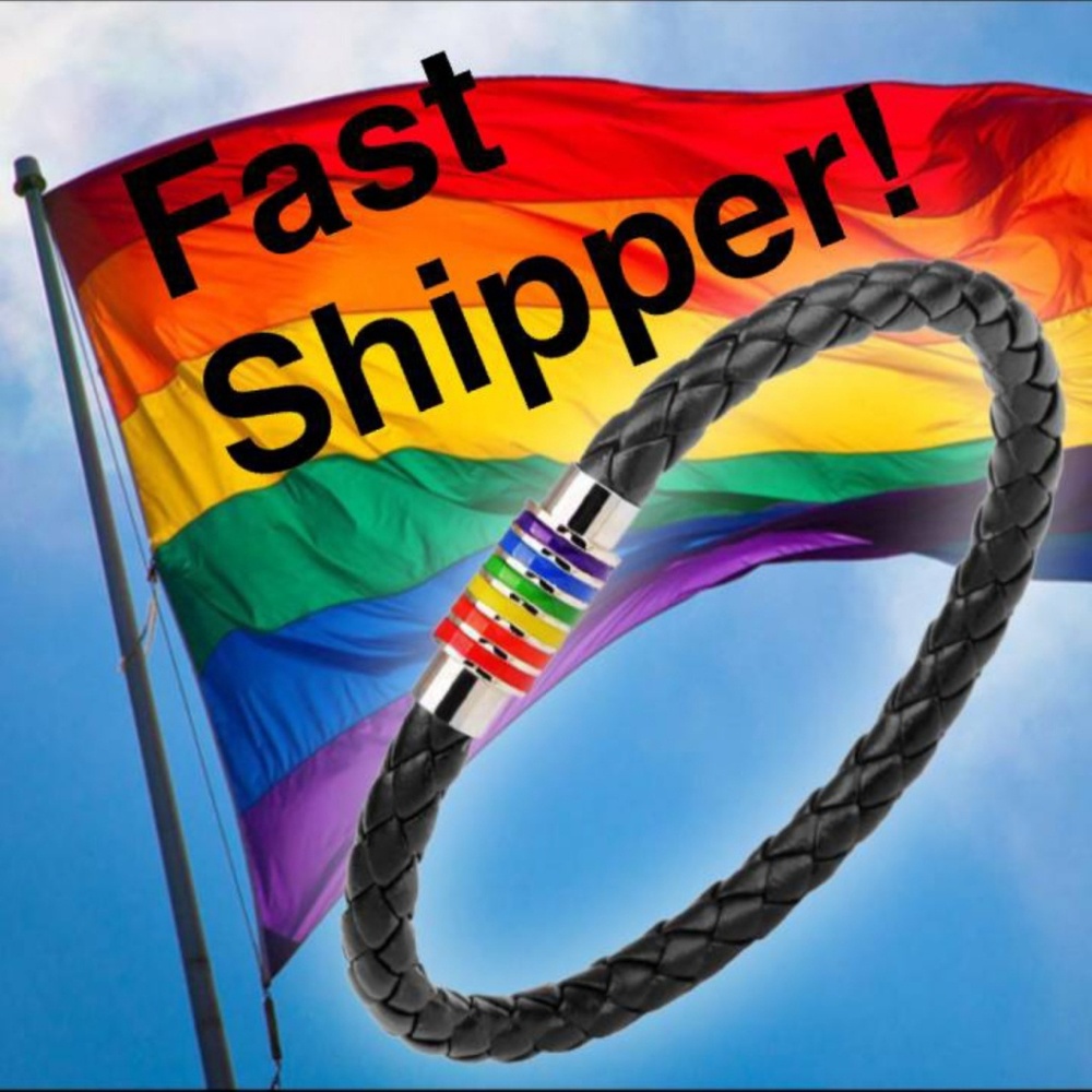 New! Black Rainbow leather braided bracelet